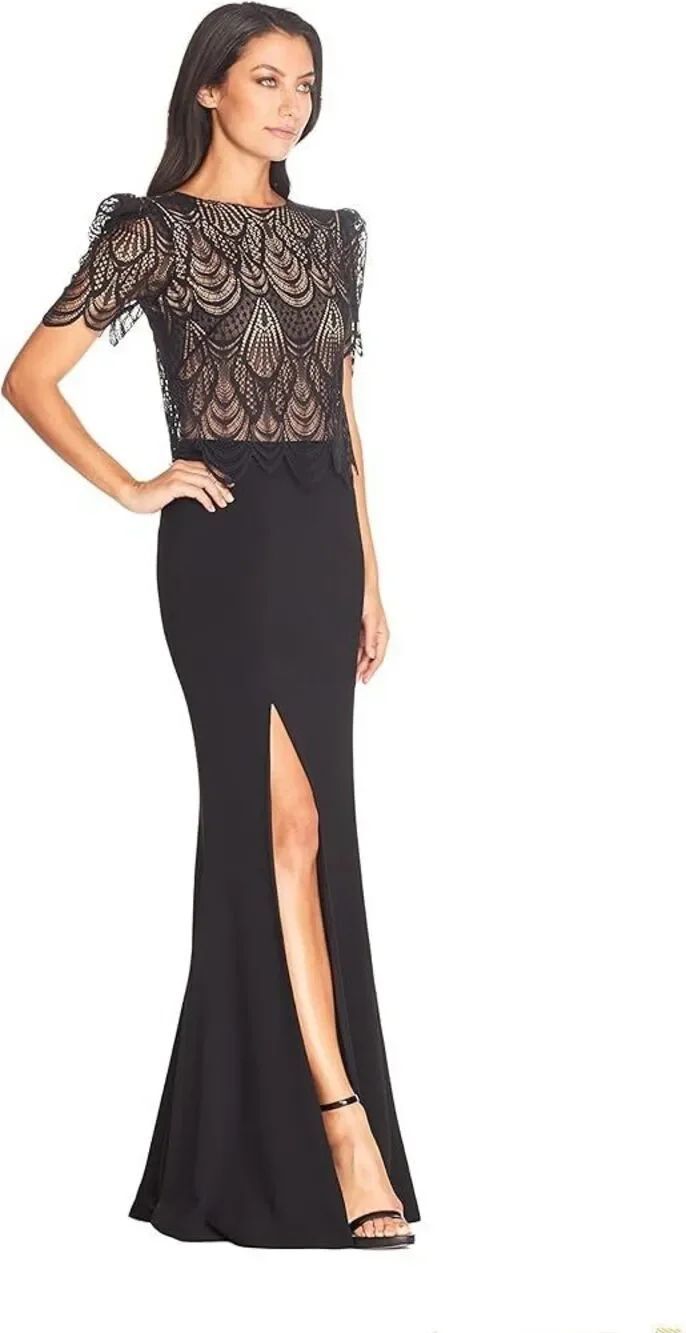Dress the Population Ramona Lace Gown in Black Large